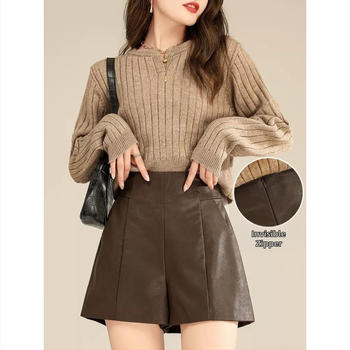 Moteriški plataus kirpimo kelnės iš vilnonio audinio, aukšta liemuo, 3/4 ilgio