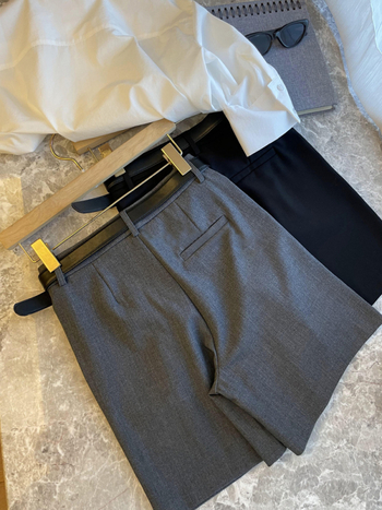 Дамски костюм-шорти за лятото – висок талия, права кройка, смес полиестер и памук, без гладене