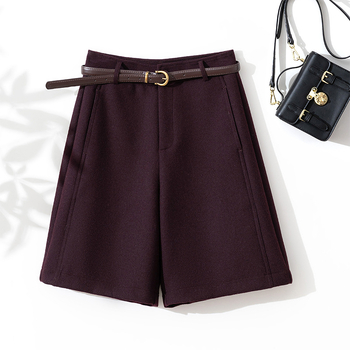 Γυναικείοι παντελόνες από μείγμα μαλλιού, casual μεσαίου μήκους, μεσαία μέση, ίσια γραμμή, παχιές για τον χειμώνα (πολυεστέρας + μαλλί προβάτων)