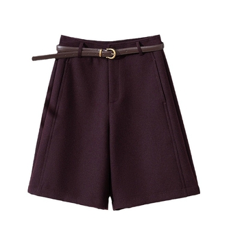 Γυναικείοι παντελόνες από μείγμα μαλλιού, casual μεσαίου μήκους, μεσαία μέση, ίσια γραμμή, παχιές για τον χειμώνα (πολυεστέρας + μαλλί προβάτων)