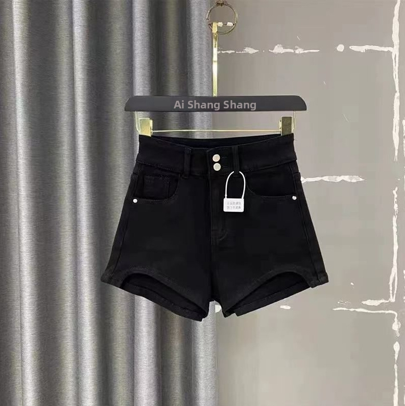 Denim lühikesed püksid - kõrge vöökoht, 3/4 pikkus, tihke lõige, sirge stiil