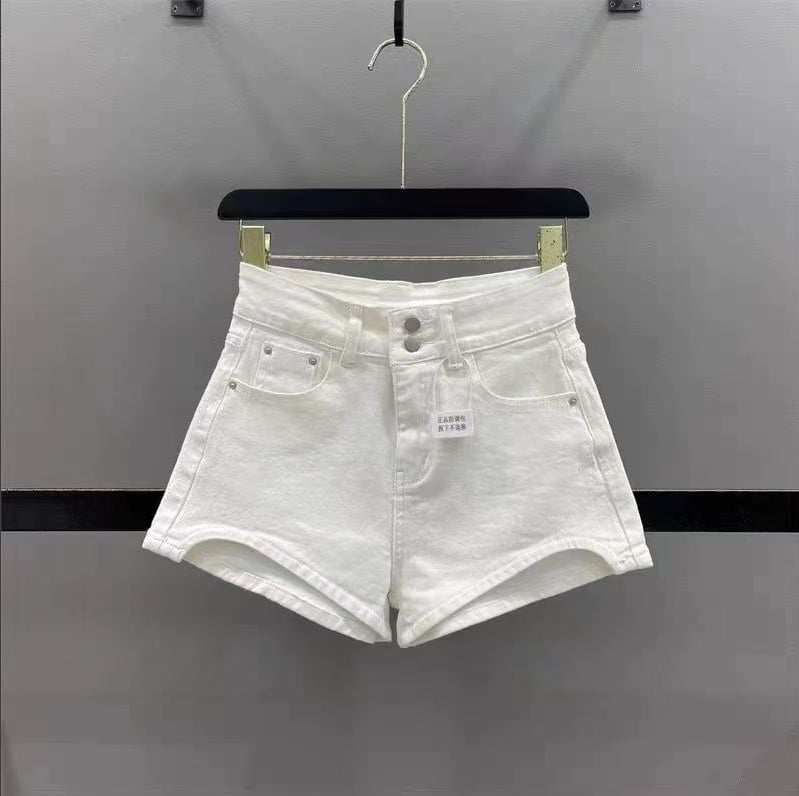 Denim lühikesed püksid - kõrge vöökoht, 3/4 pikkus, tihke lõige, sirge stiil