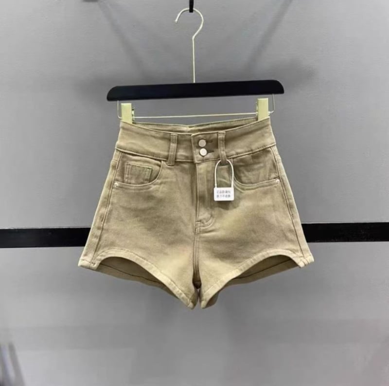 Denim lühikesed püksid - kõrge vöökoht, 3/4 pikkus, tihke lõige, sirge stiil