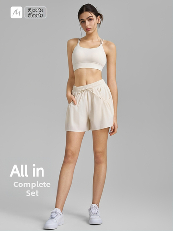 Naiste jooga lühikesed püksid, kiire kuivatamine, vaba lõige, kolmandik pikkus, kootud kangas, 88% nailon, 12% spandex, Kevad 2025