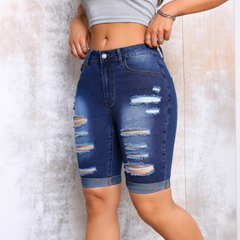 Naiste džinsid denimist, kõrge vöökoht, sirge lõige, rebenditega, 90–95% puuvill