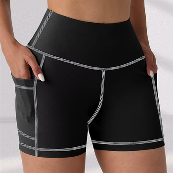 Moterų jogos capri kelnės su kišenėmis, aukštos liemens, kvėpuojančios, 90% poliesteris / 10% elastanas, audinys 230 g, 3/4 ilgio