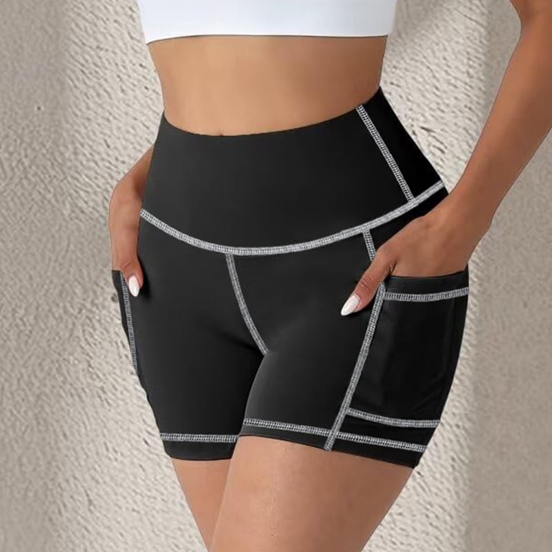 Moterų jogos capri kelnės su kišenėmis, aukštos liemens, kvėpuojančios, 90% poliesteris / 10% elastanas, audinys 230 g, 3/4 ilgio