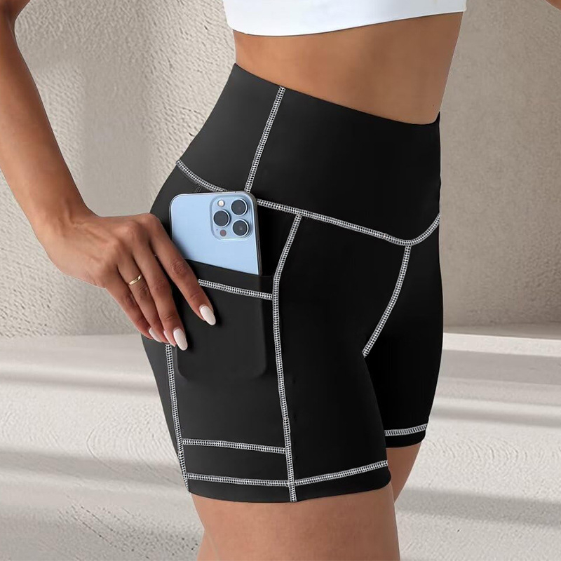 Moterų jogos capri kelnės su kišenėmis, aukštos liemens, kvėpuojančios, 90% poliesteris / 10% elastanas, audinys 230 g, 3/4 ilgio