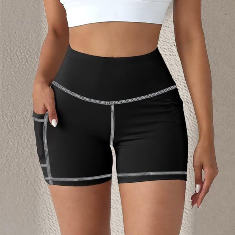 Moterų jogos capri kelnės su kišenėmis, aukštos liemens, kvėpuojančios, 90% poliesteris / 10% elastanas, audinys 230 g, 3/4 ilgio