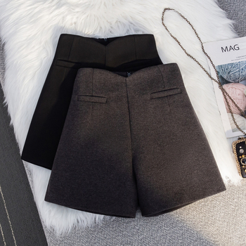 Moterų retro vilninių kostiuminių kelnių — aukštas liemuo, plačios kelnės, 3/4 ilgio, švelnus paviršius