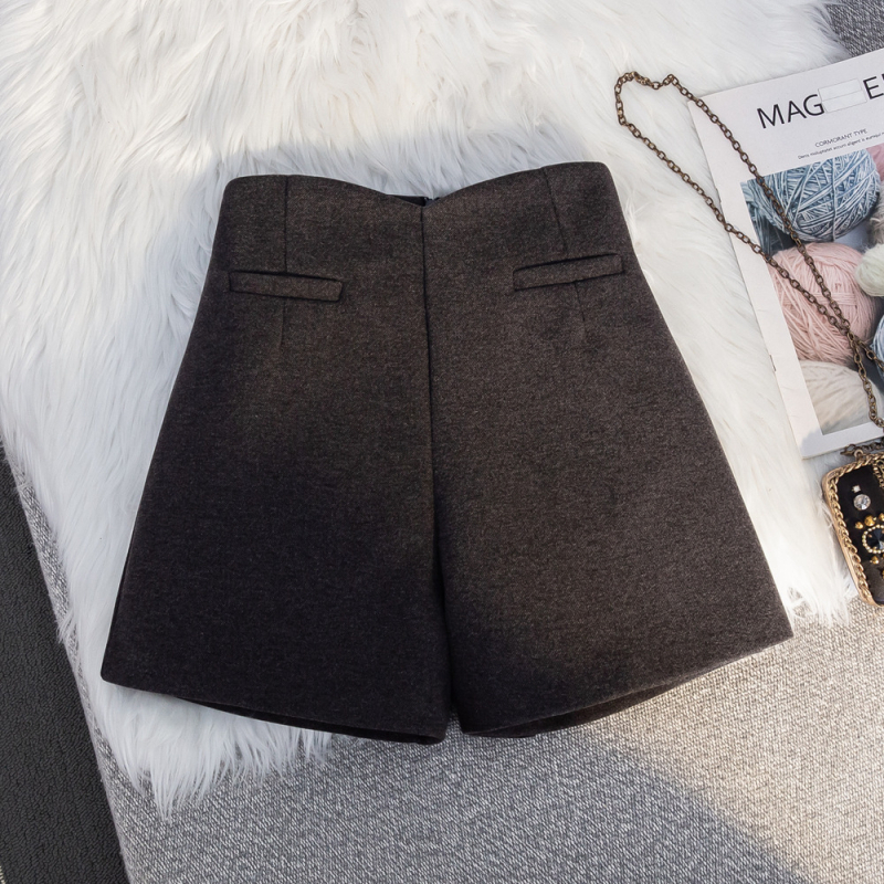 Moterų retro vilninių kostiuminių kelnių — aukštas liemuo, plačios kelnės, 3/4 ilgio, švelnus paviršius