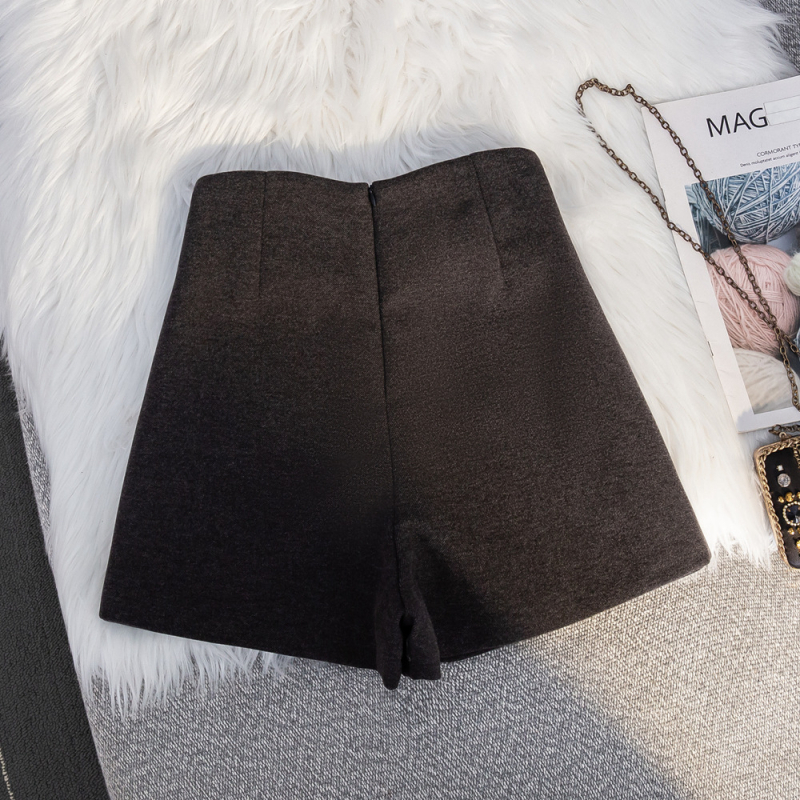 Moterų retro vilninių kostiuminių kelnių — aukštas liemuo, plačios kelnės, 3/4 ilgio, švelnus paviršius