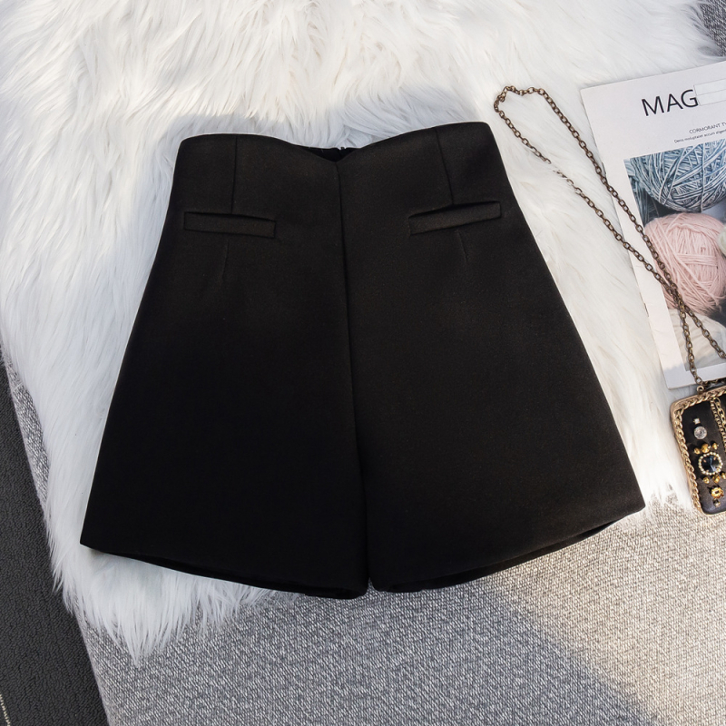 Moterų retro vilninių kostiuminių kelnių — aukštas liemuo, plačios kelnės, 3/4 ilgio, švelnus paviršius