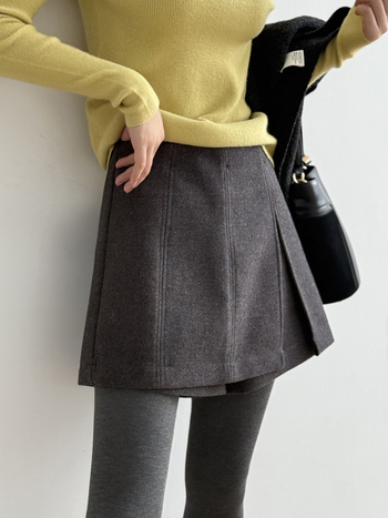 Панталон‑пола с висока талия и цепка, плат от полиестер и вискоза, три четвърти дължина, А‑образен силует, корейски и японски свободен стил, зимен модел 2025