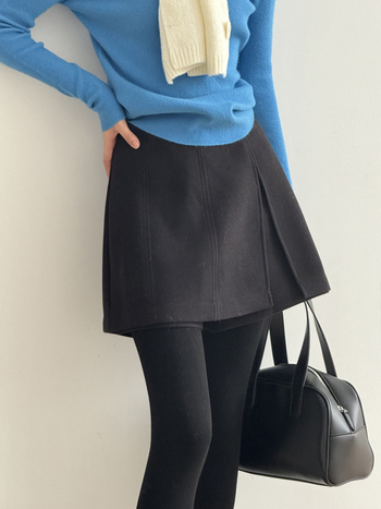 Панталон‑пола с висока талия и цепка, плат от полиестер и вискоза, три четвърти дължина, А‑образен силует, корейски и японски свободен стил, зимен модел 2025