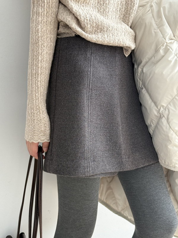 Панталон‑пола с висока талия и цепка, плат от полиестер и вискоза, три четвърти дължина, А‑образен силует, корейски и японски свободен стил, зимен модел 2025