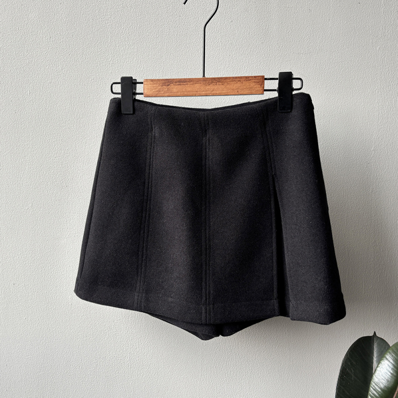 Панталон‑пола с висока талия и цепка, плат от полиестер и вискоза, три четвърти дължина, А‑образен силует, корейски и японски свободен стил, зимен модел 2025