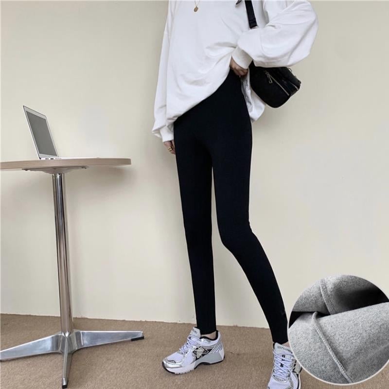 Moteriški leginsai su fliso pamušalu – termaliniai, 9/10 ilgio, siauras kirpimo, poliesteris-elastanas