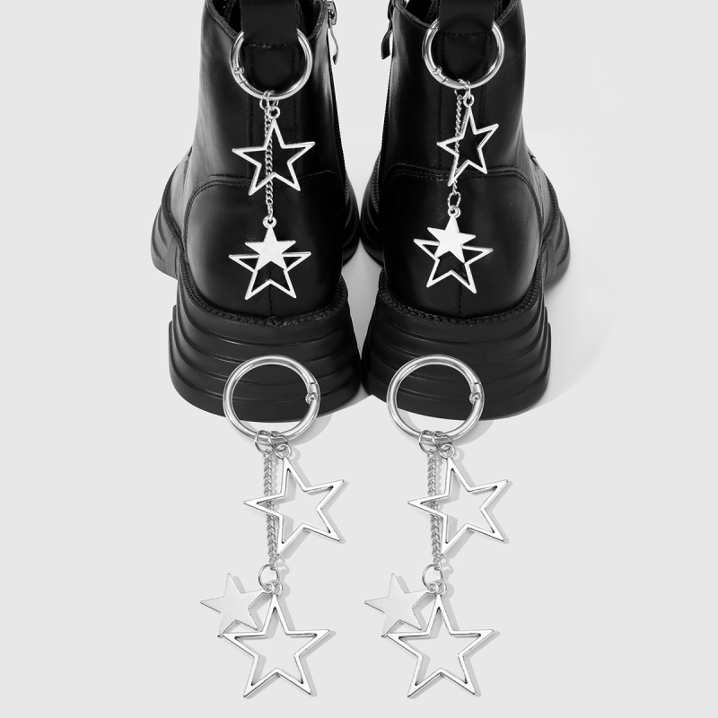 DIY jalatsite dekoratsioonide komplekt tähe vormi ripatsi ja kettaga – tähekujuline ripats, sobib sportjalatsitele, saabastele ja igapäevastele jalatsitele, kõikidel hooaegadel