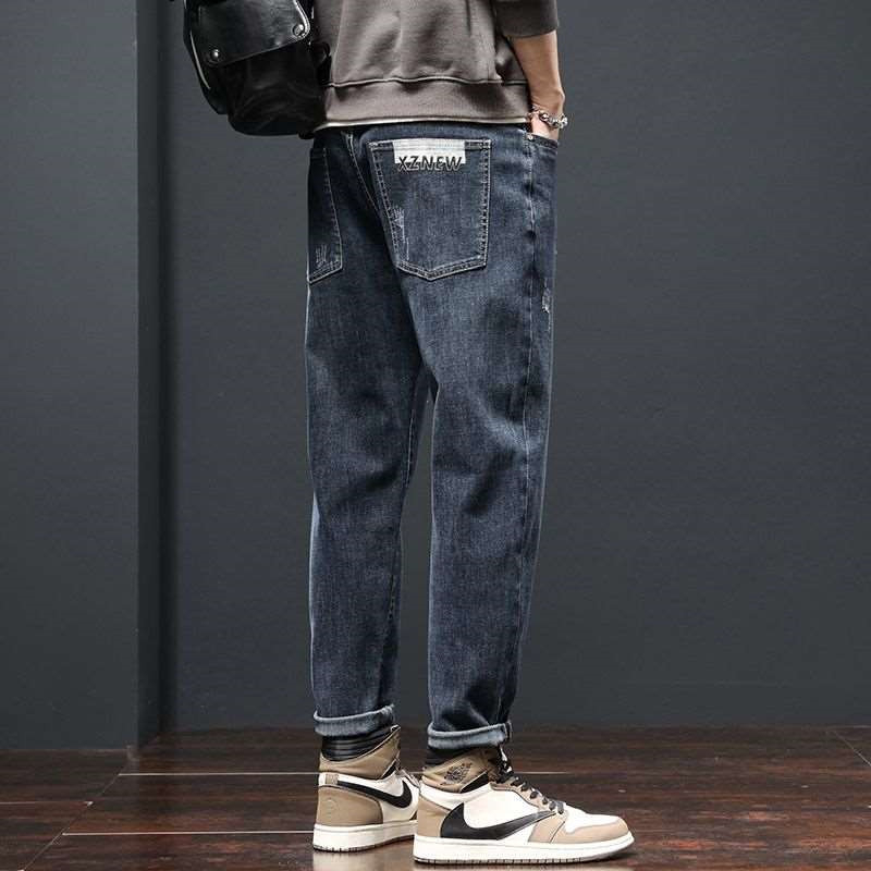 Jeansi bărbați cu fleece, croială dreaptă, ușor elastic, talie medie cu fermoar, denim din bumbac 60%, buzunare decorative