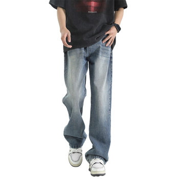 Blugi bărbătești drepti, stil retro, talie joasă, fermoar, denim spălat, microelastic