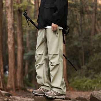 Pantaloni casual de lucru din nailon stretch, talie medie cu curea, croi liber drept, țesătură uscată rapid pentru vară, buzunare multiple