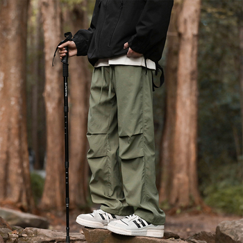 Pantaloni casual de lucru din nailon stretch, talie medie cu curea, croi liber drept, țesătură uscată rapid pentru vară, buzunare multiple