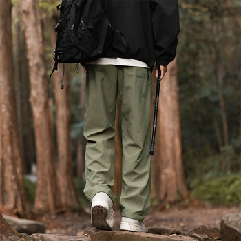 Pantaloni casual de lucru din nailon stretch, talie medie cu curea, croi liber drept, țesătură uscată rapid pentru vară, buzunare multiple