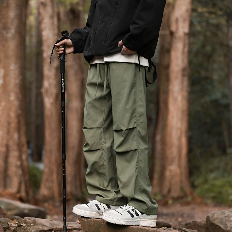 Pantaloni casual de lucru din nailon stretch, talie medie cu curea, croi liber drept, țesătură uscată rapid pentru vară, buzunare multiple