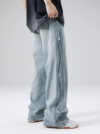 Blugi bărbați, croială lejeră, picior drept, talie medie, închidere cu șnur, lavabil, micro-elasticitate, potriviți pentru toate cele patru anotimpuri