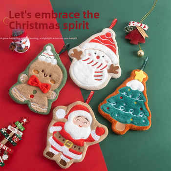 Kalėdinis kabinamas rankšluostis iš Coral Fleece, siuvinėtas 150D, 30-50 g