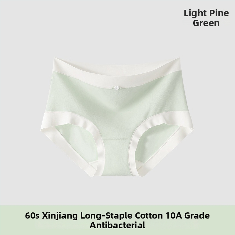 Moteriški medvilniniai apatininiai su vidutiniu juosmeniu, antibakteriniai ir kvėpuojantys; pagrindinis audinys 80–90% medvilnė; tarpinės įdėklas 100% medvilnė