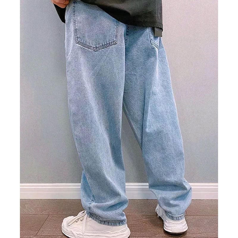 Blugi bărbați cu croială lejeră, picioare largi, talie înaltă, închidere cu fermoar