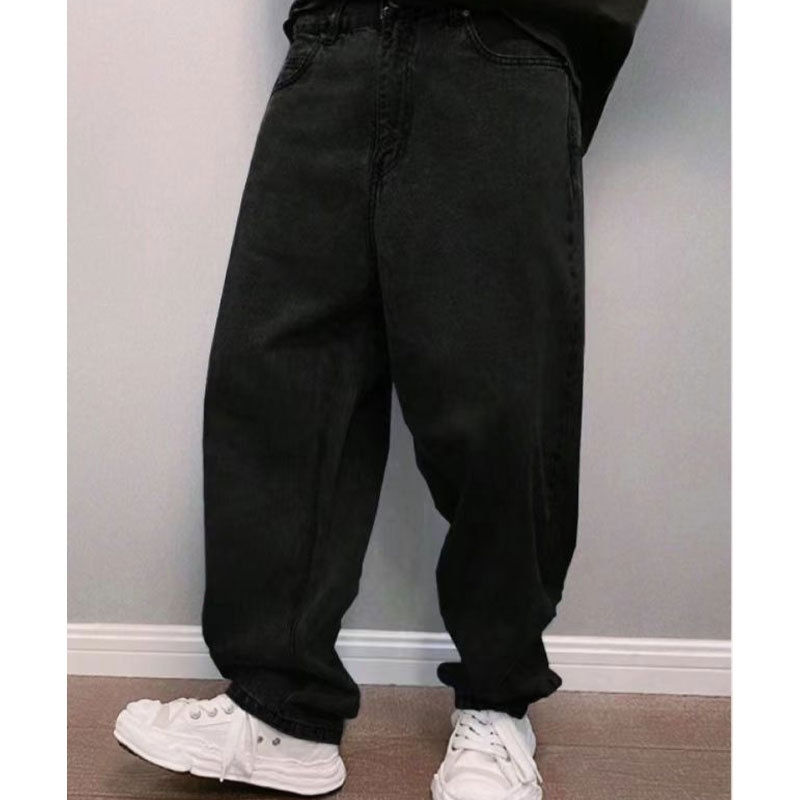 Blugi bărbați cu croială lejeră, picioare largi, talie înaltă, închidere cu fermoar