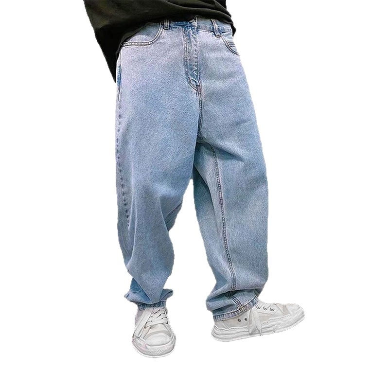 Blugi bărbați cu croială lejeră, picioare largi, talie înaltă, închidere cu fermoar