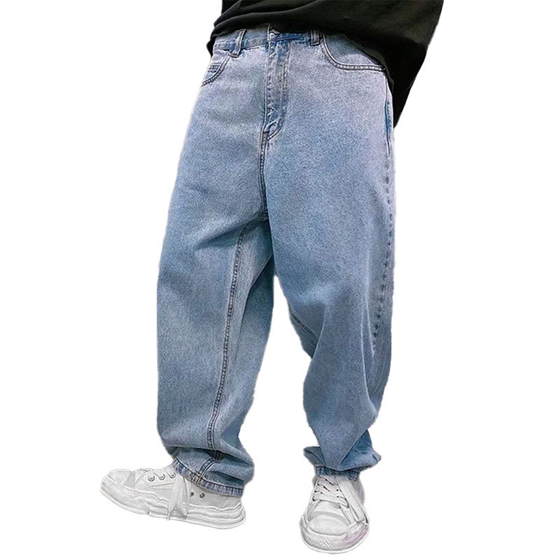 Blugi bărbați cu croială lejeră, picioare largi, talie înaltă, închidere cu fermoar