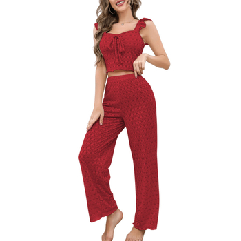 Otthoni pizsama szett cami-stílusú felsővel, ujj nélküli top és nadrág, kötött jacquard anyag, 93% poliészter, 7% elasztán