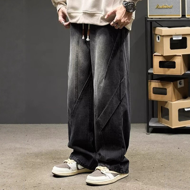 Muške traperice u američkom stilu za jesen i zimu, ravnog slobodnog kroja s blagim proširenjem, isprani denim