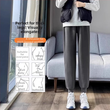 Moteriškos sportinės kelnės iš chenille audinio, aukštas liemuo, tiesus kirpimas, stora medžiaga, ruduo 2024.