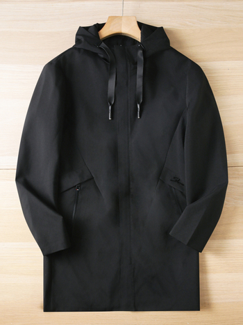 Ανδρικό Trench Coat με κουκούλα μεσαίου μήκους, στάσιμος γιακά, φερμουάρ, τσέπες με φερμουάρ, πολυεστεράς, φθινόπωρο