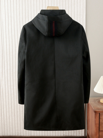 Ανδρικό Trench Coat με κουκούλα μεσαίου μήκους, στάσιμος γιακά, φερμουάρ, τσέπες με φερμουάρ, πολυεστεράς, φθινόπωρο