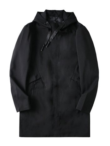 Ανδρικό Trench Coat με κουκούλα μεσαίου μήκους, στάσιμος γιακά, φερμουάρ, τσέπες με φερμουάρ, πολυεστεράς, φθινόπωρο