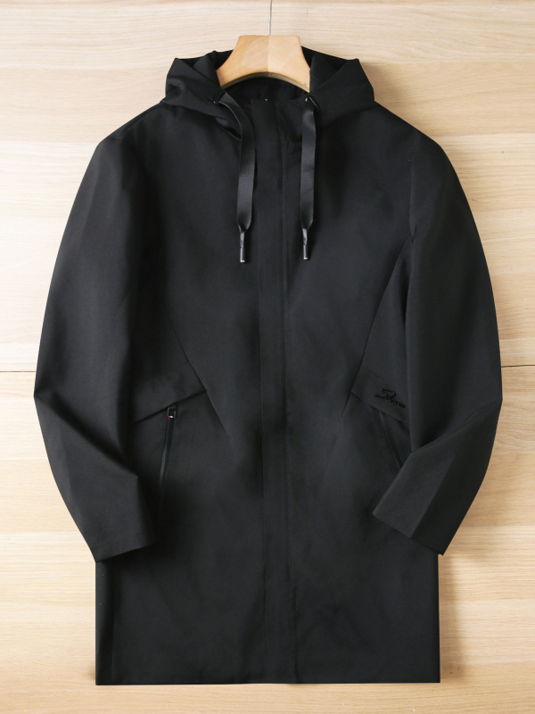 Ανδρικό Trench Coat με κουκούλα μεσαίου μήκους, στάσιμος γιακά, φερμουάρ, τσέπες με φερμουάρ, πολυεστεράς, φθινόπωρο