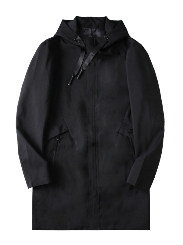 Ανδρικό Trench Coat με κουκούλα μεσαίου μήκους, στάσιμος γιακά, φερμουάρ, τσέπες με φερμουάρ, πολυεστεράς, φθινόπωρο