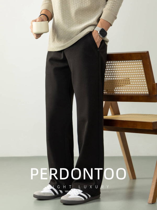 Pantaloni bărbătești business casual, croială dreaptă, talie medie, fermoar, material gros, fără călcare — iarnă