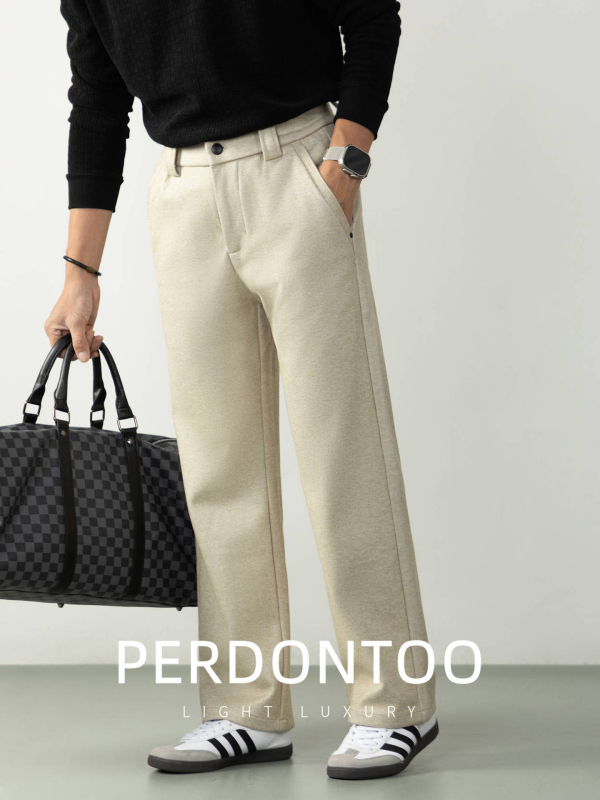 Pantaloni bărbătești business casual, croială dreaptă, talie medie, fermoar, material gros, fără călcare — iarnă