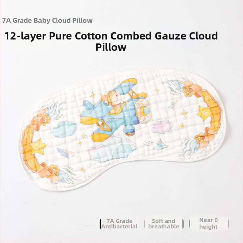 Възглавничка-облак за новородени, дишаща памучна, 12-слойна марлева възглавничка, анти-рефлукс