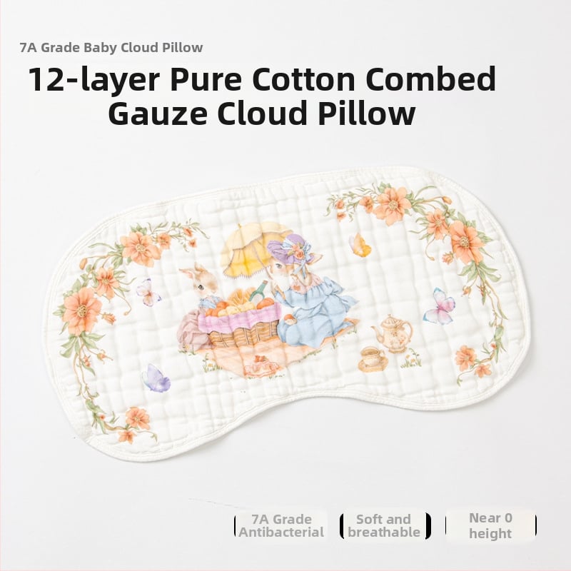 Възглавничка-облак за новородени, дишаща памучна, 12-слойна марлева възглавничка, анти-рефлукс