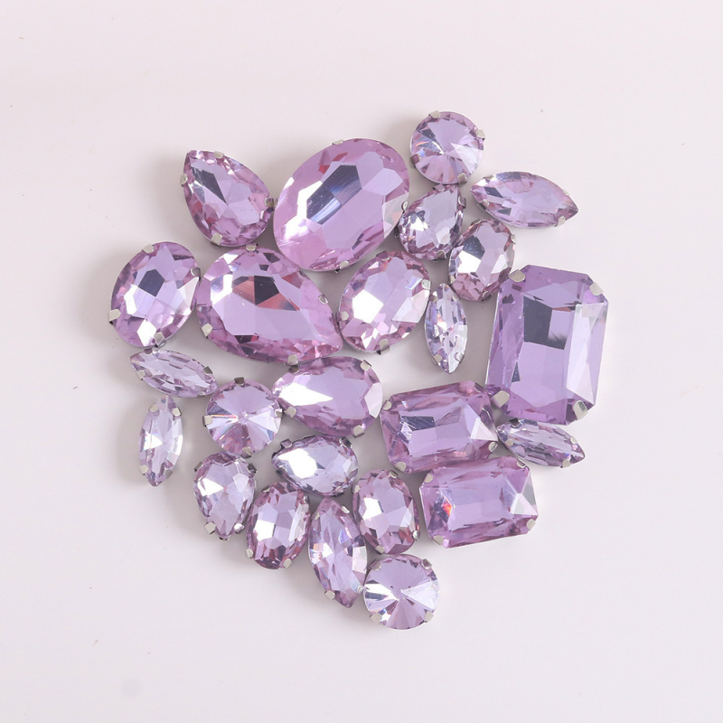 Клау кристали за облекло – 24 бр. микс стъклени кристали с дупки за пришиване, електроплатени, смес стъкло и лазурит