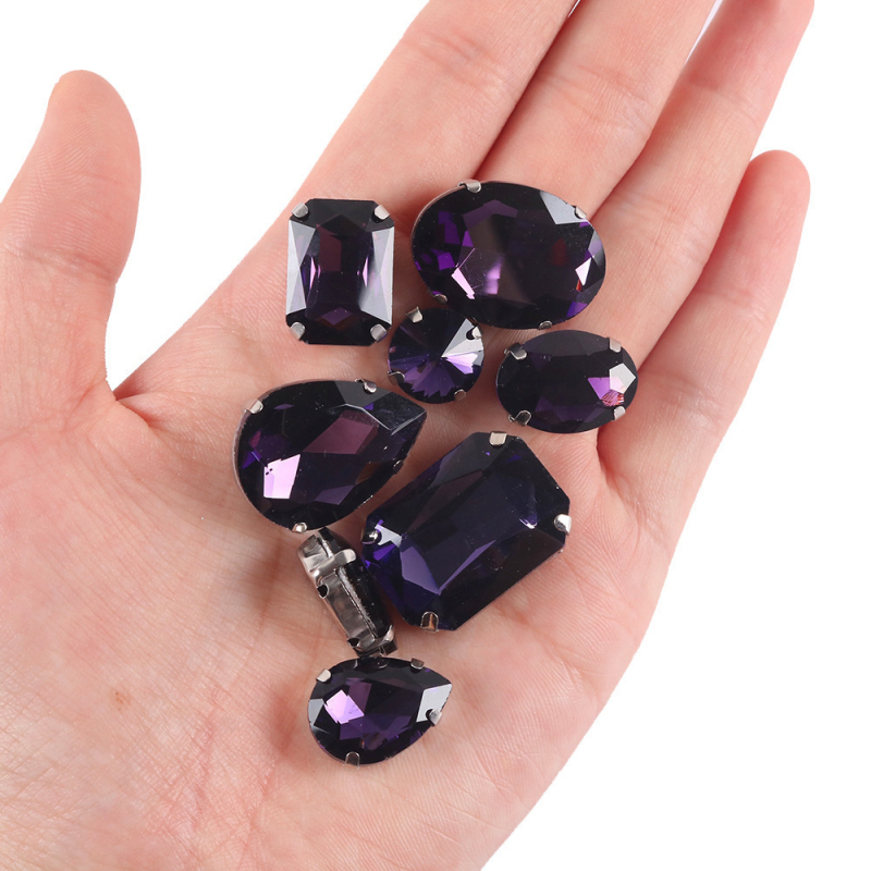 Клау кристали за облекло – 24 бр. микс стъклени кристали с дупки за пришиване, електроплатени, смес стъкло и лазурит